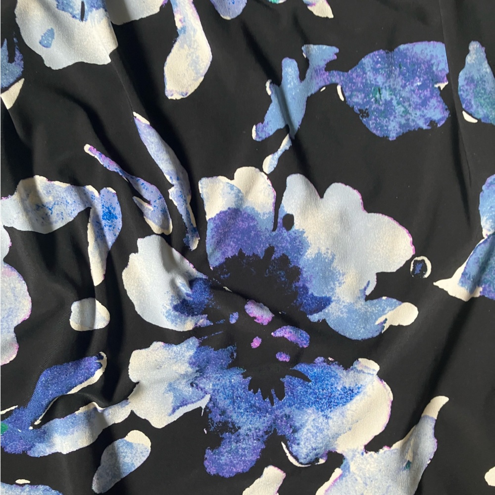 Lauren ralph Lauren Blue floral lined pleated side 3/4 sleeve cowl neck dress - Picture 5 of 8